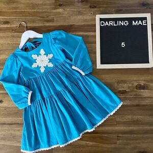 Darling Mae Blue Applique Snowflake Frozen Snowfall Collection Dress 5